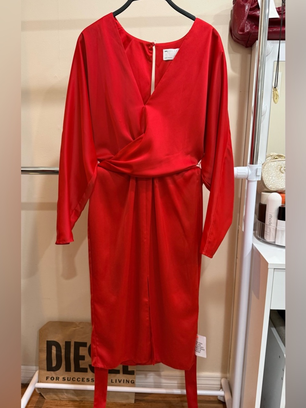 ASOS Design Red Satin Midi Dress (Size US 4 / EU 36)
